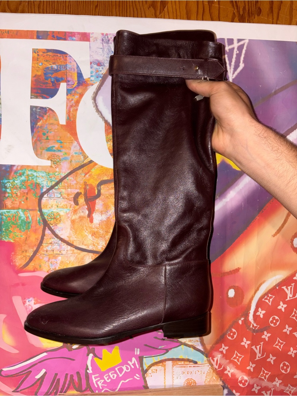 Classic Tall Leather Riding Boots in Dark Brown